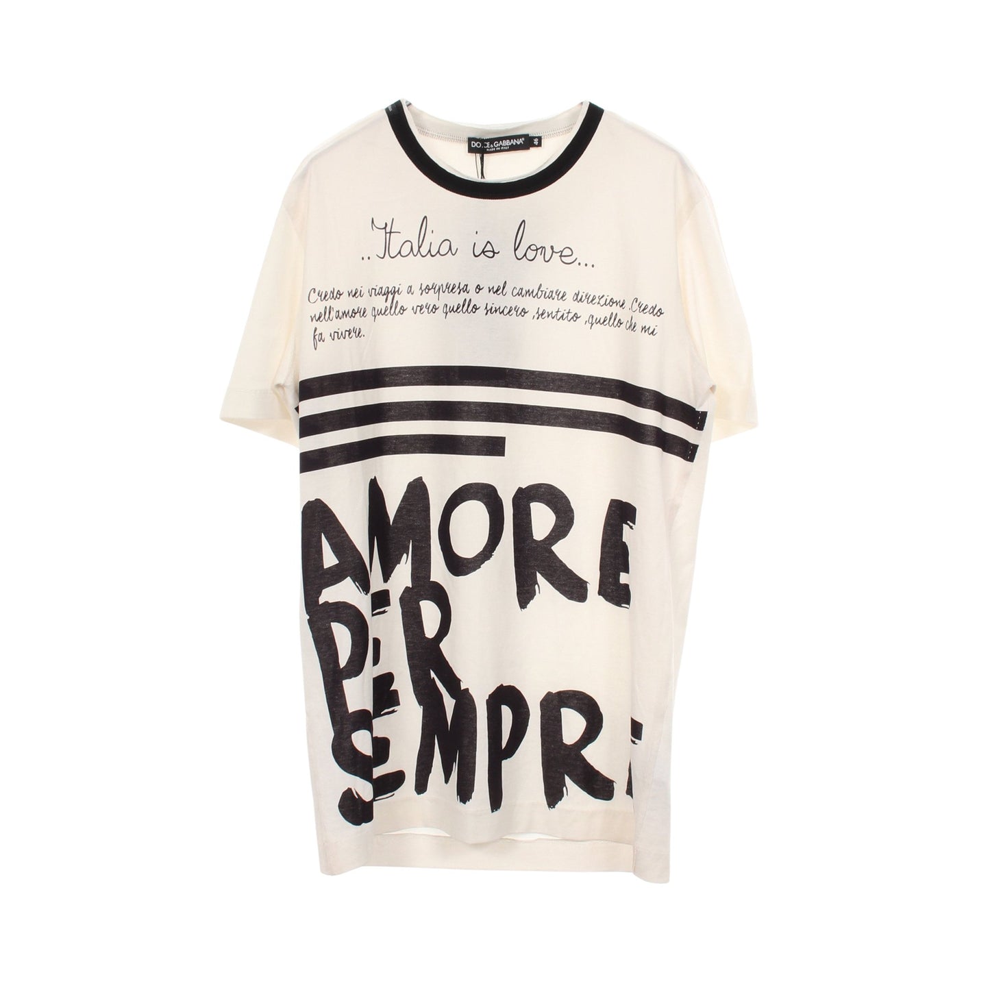 AMORE PER SEMPRE 半袖Tシャツ コットン オフホワイト ブラック ドルチェアンドガッバーナ