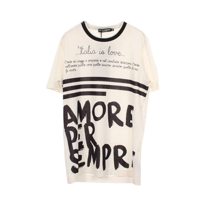 AMORE PER SEMPRE 半袖Tシャツ コットン オフホワイト ブラック ドルチェアンドガッバーナ