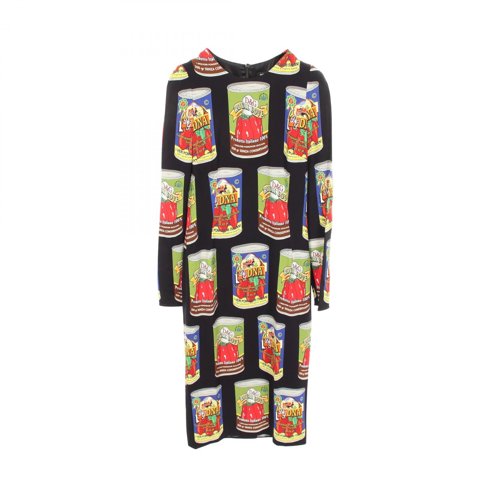 DOLCE&GABBANA ワンピース&NYブランド 重ね着用コットンカットソー トマト缶柄 長袖 ワンピース レーヨン ダークネイビー マルチカラー