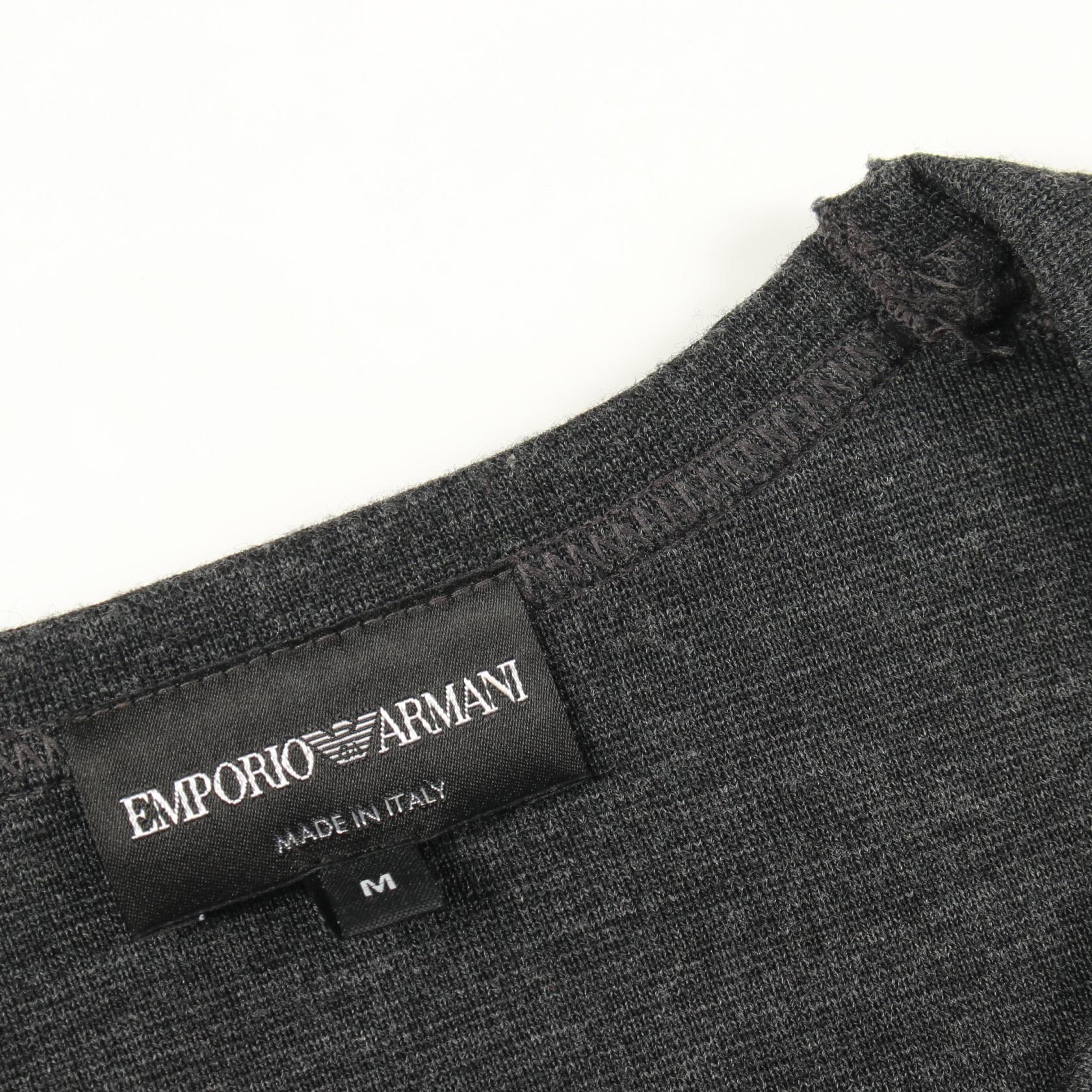ロゴ刺繍 クルーネック トップス ウール ダークグレー エンポリオアルマーニ トップス EMPORIO ARMANI