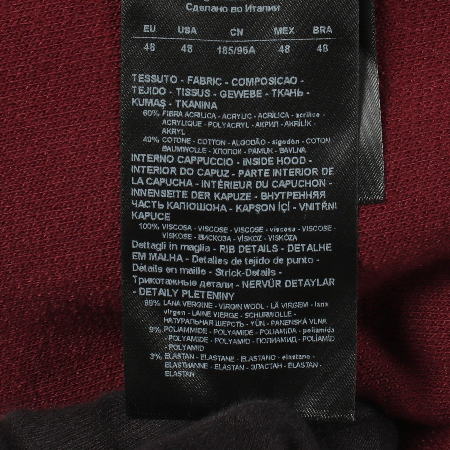 ボア プルオーバーパーカー コットン ボルドー ジョルジオアルマーニ トップス GIORGIO ARMANI