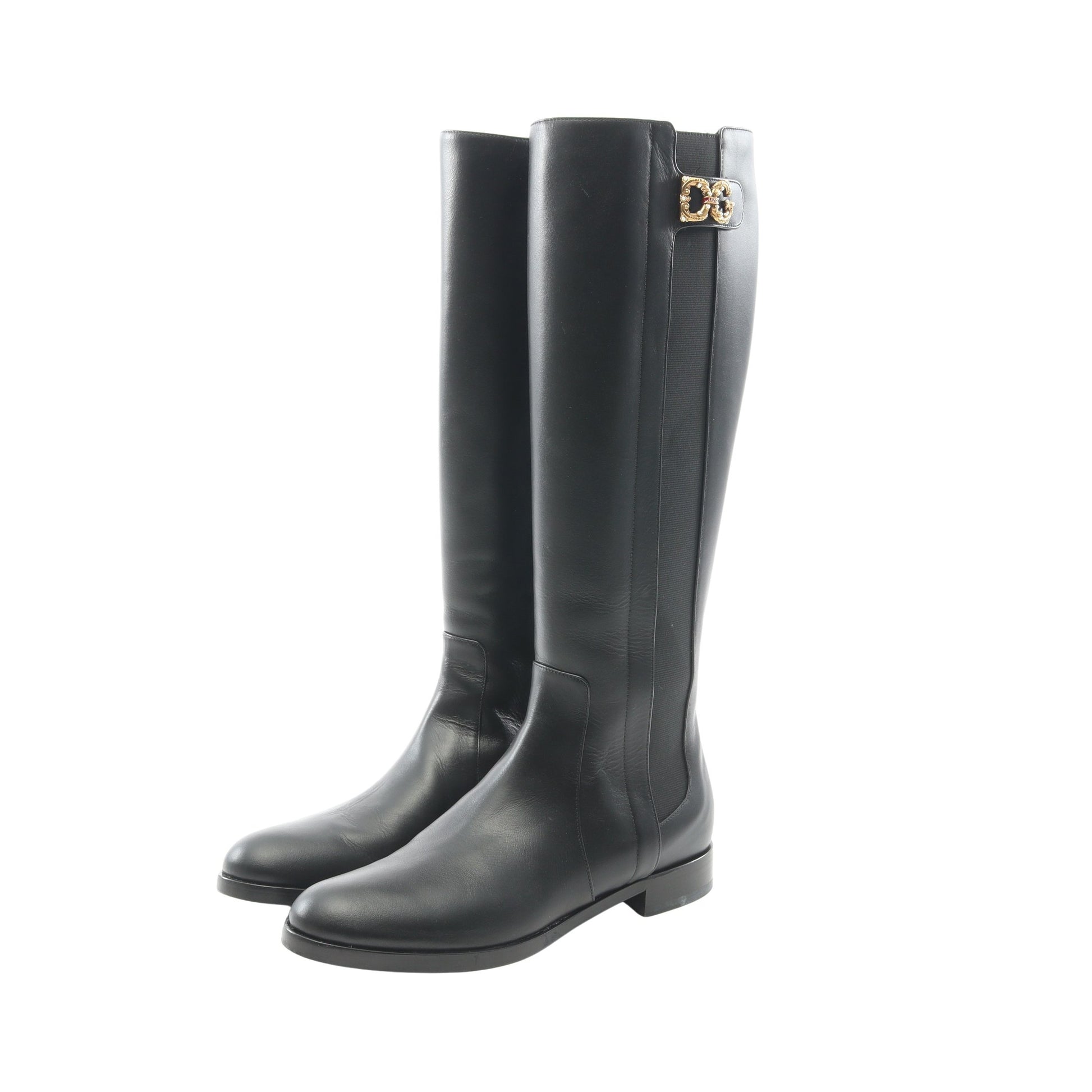 DGロゴ ロング サイドゴアブーツ レザー ブラック ドルチェアンドガッバーナ シューズ DOLCE&GABBANA