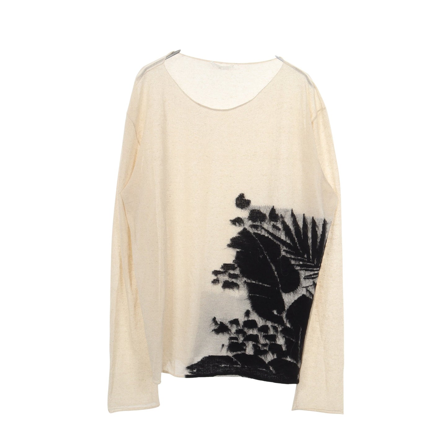 長袖 ボタニカル ニット レーヨン リネン ナイロン モヘヤ オフホワイト ブラック サンローランパリ トップス SAINT LAURENT PARIS
