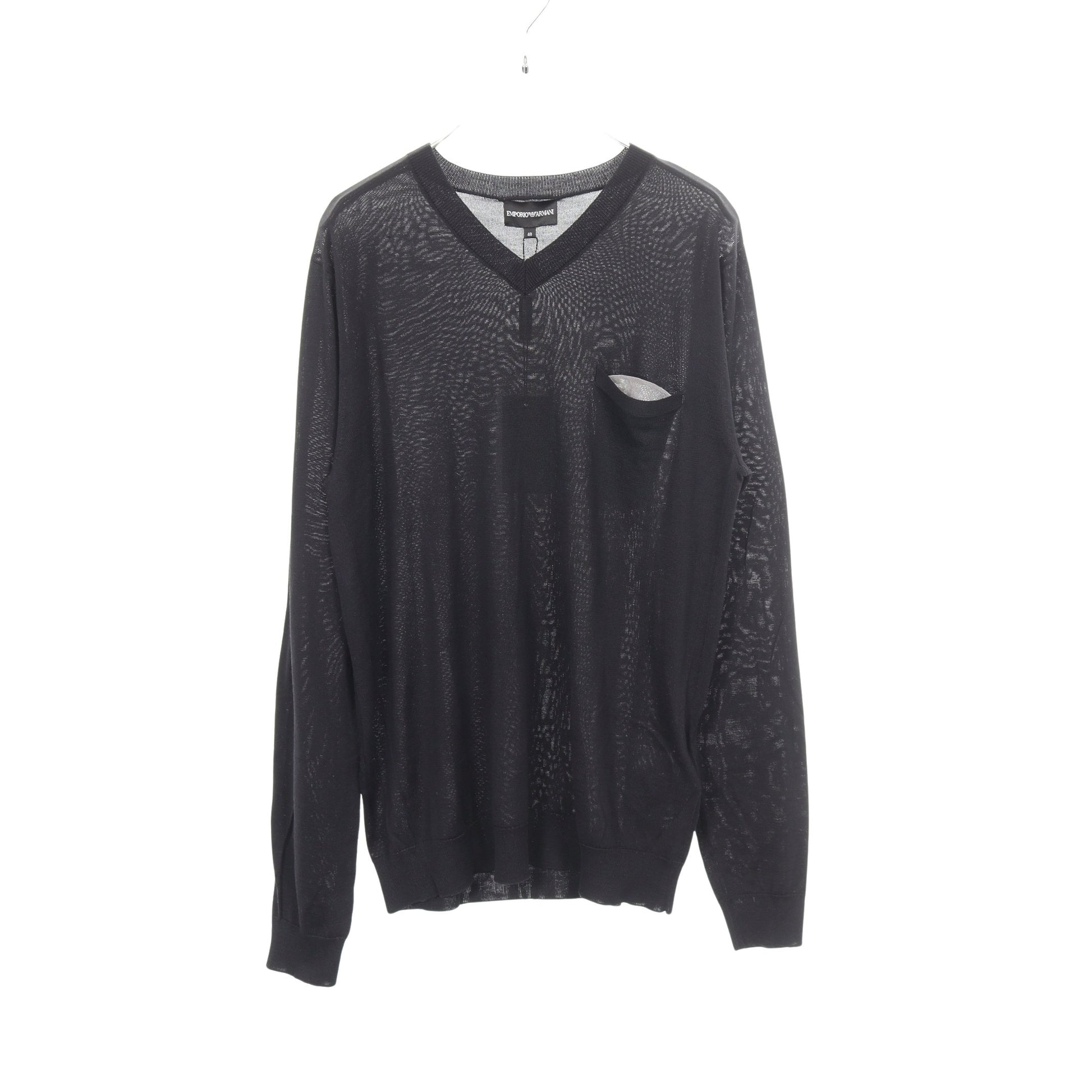 Vネック ポケット付き ニット シルク カシミヤ ブラック エンポリオアルマーニ トップス EMPORIO ARMANI