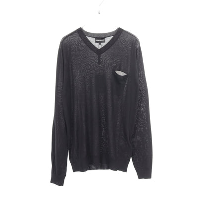 Vネック ポケット付き ニット シルク カシミヤ ブラック エンポリオアルマーニ トップス EMPORIO ARMANI