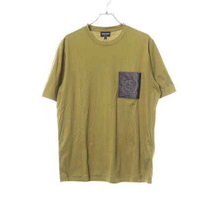 ロゴ ベロアポケット付き 半袖Tシャツ コットン イエローグリーン ジョルジオアルマーニ