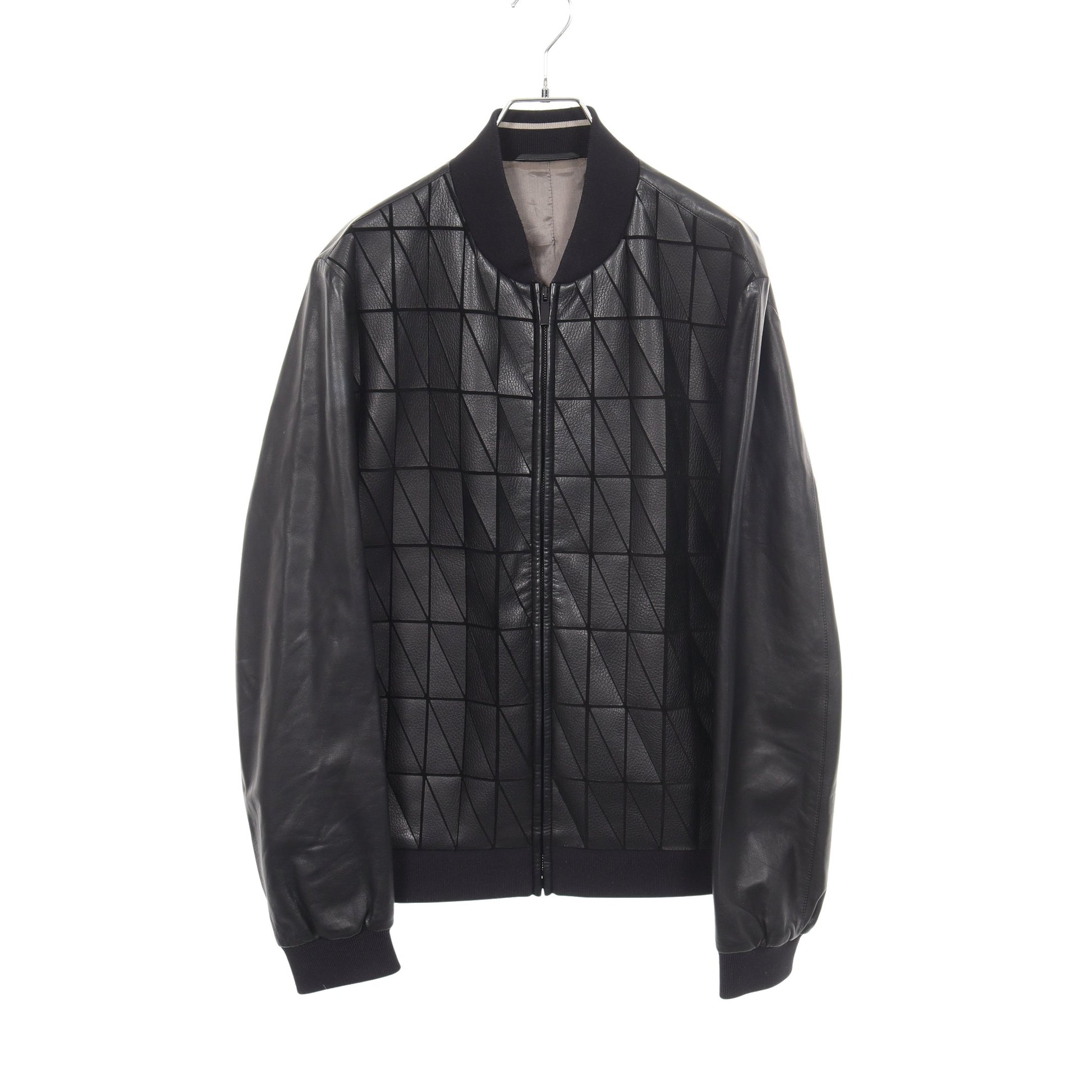 総柄 ジップアップ レザージャケット レザー ブラック ジョルジオアルマーニ アウター GIORGIO ARMANI