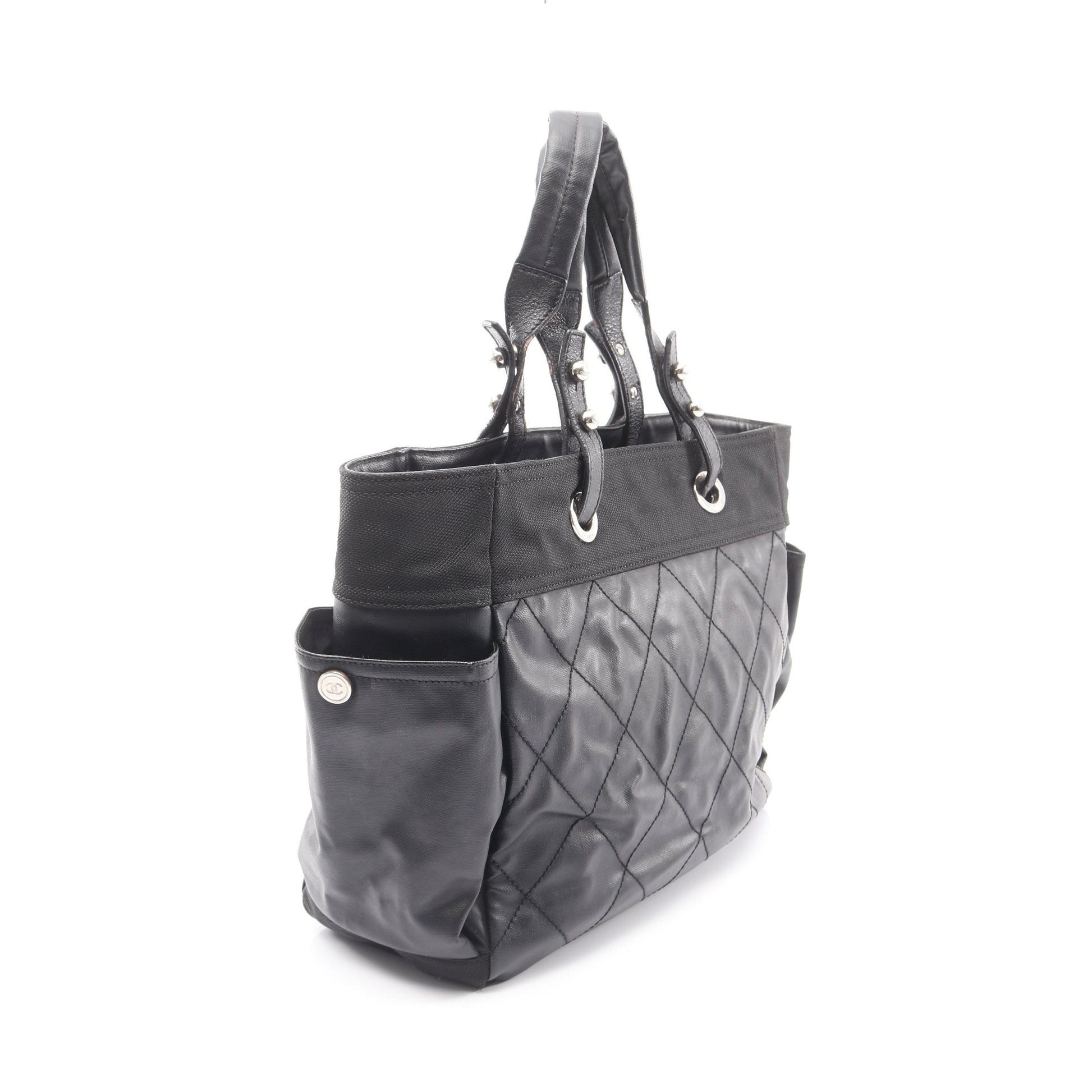 パリビアリッツGM ハンドバッグ トートバッグ コーティングキャンバス レザー ブラック シルバー金具 シャネル バッグ CHANEL