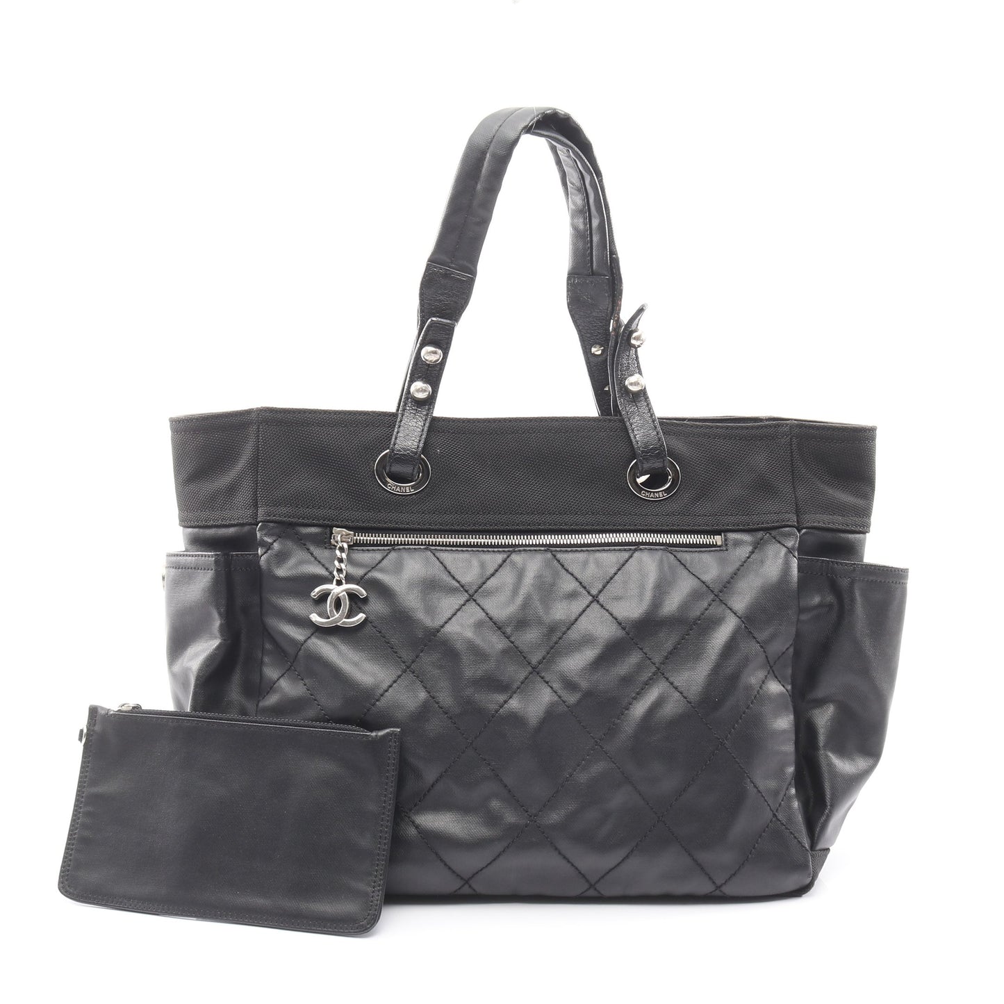 パリビアリッツGM ハンドバッグ トートバッグ コーティングキャンバス レザー ブラック シルバー金具 シャネル バッグ CHANEL