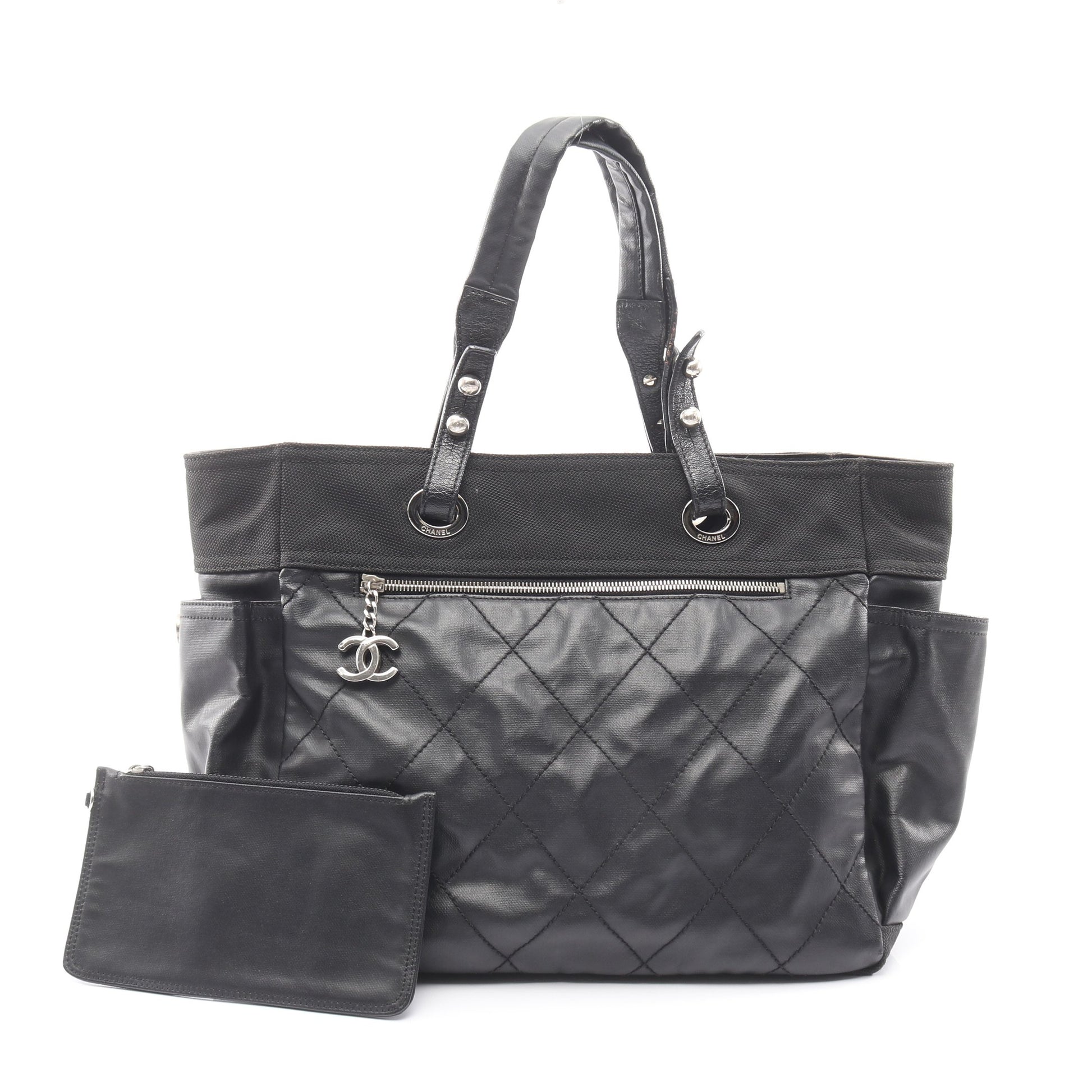 パリビアリッツGM ハンドバッグ トートバッグ コーティングキャンバス レザー ブラック シルバー金具 シャネル バッグ CHANEL