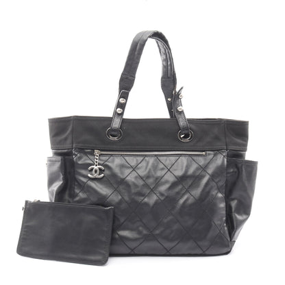 パリビアリッツGM ハンドバッグ トートバッグ コーティングキャンバス レザー ブラック シルバー金具 シャネル バッグ CHANEL