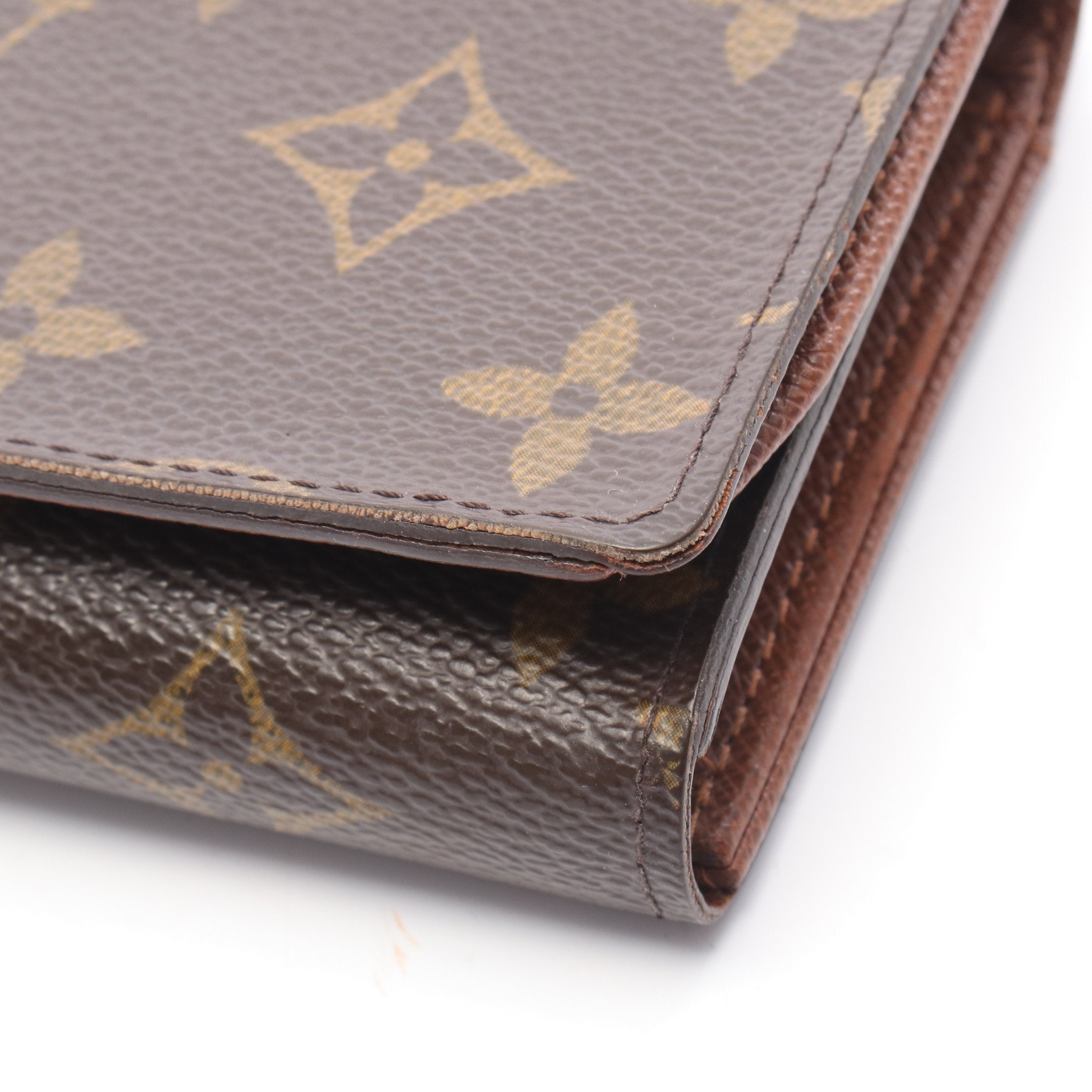 ​LOUIS VUITTON 00s PVC折り財布 トレゾール 茶 エレガンス ポルトモネ ビエ トレゾール モノグラム 二つ折り財布 PVC レザー
