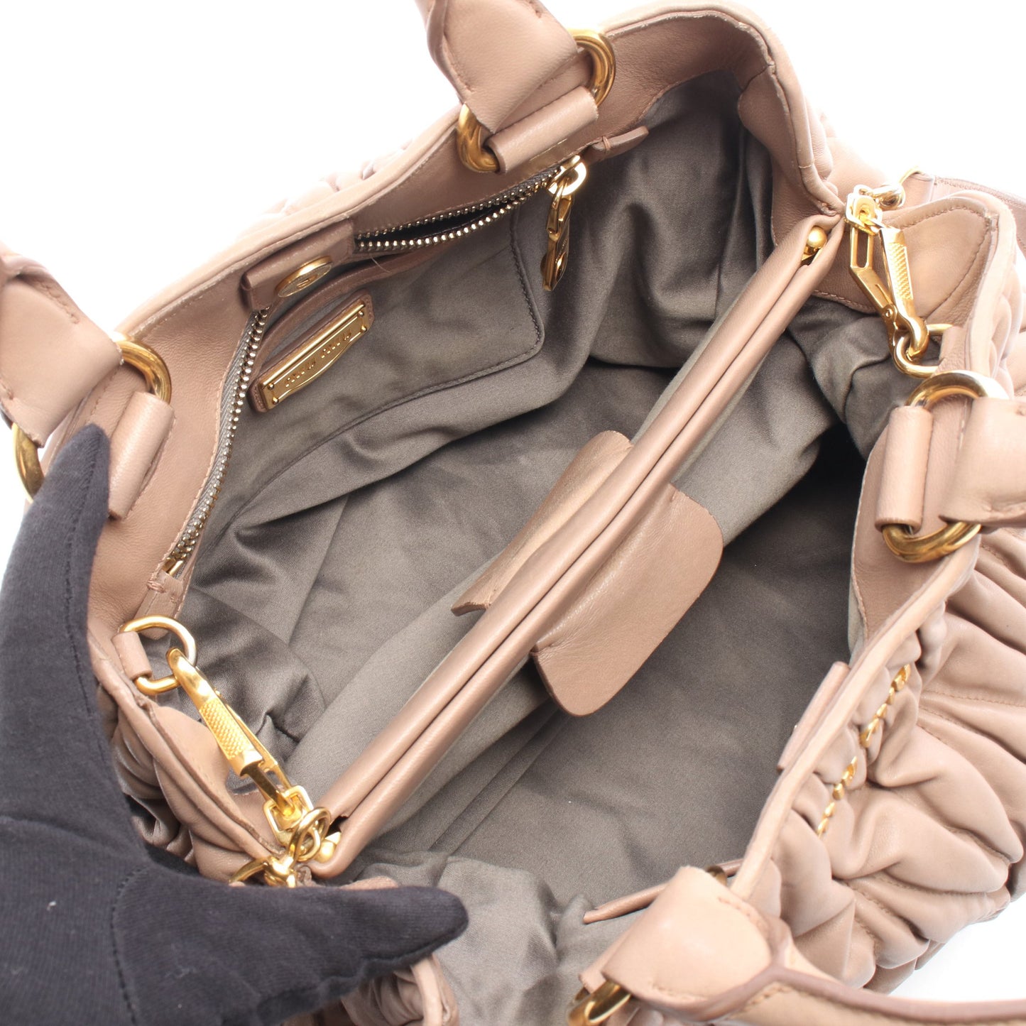 マテラッセ 2WAY ハンドバッグ レザー ピンクベージュ ミュウミュウ バッグ miu miu