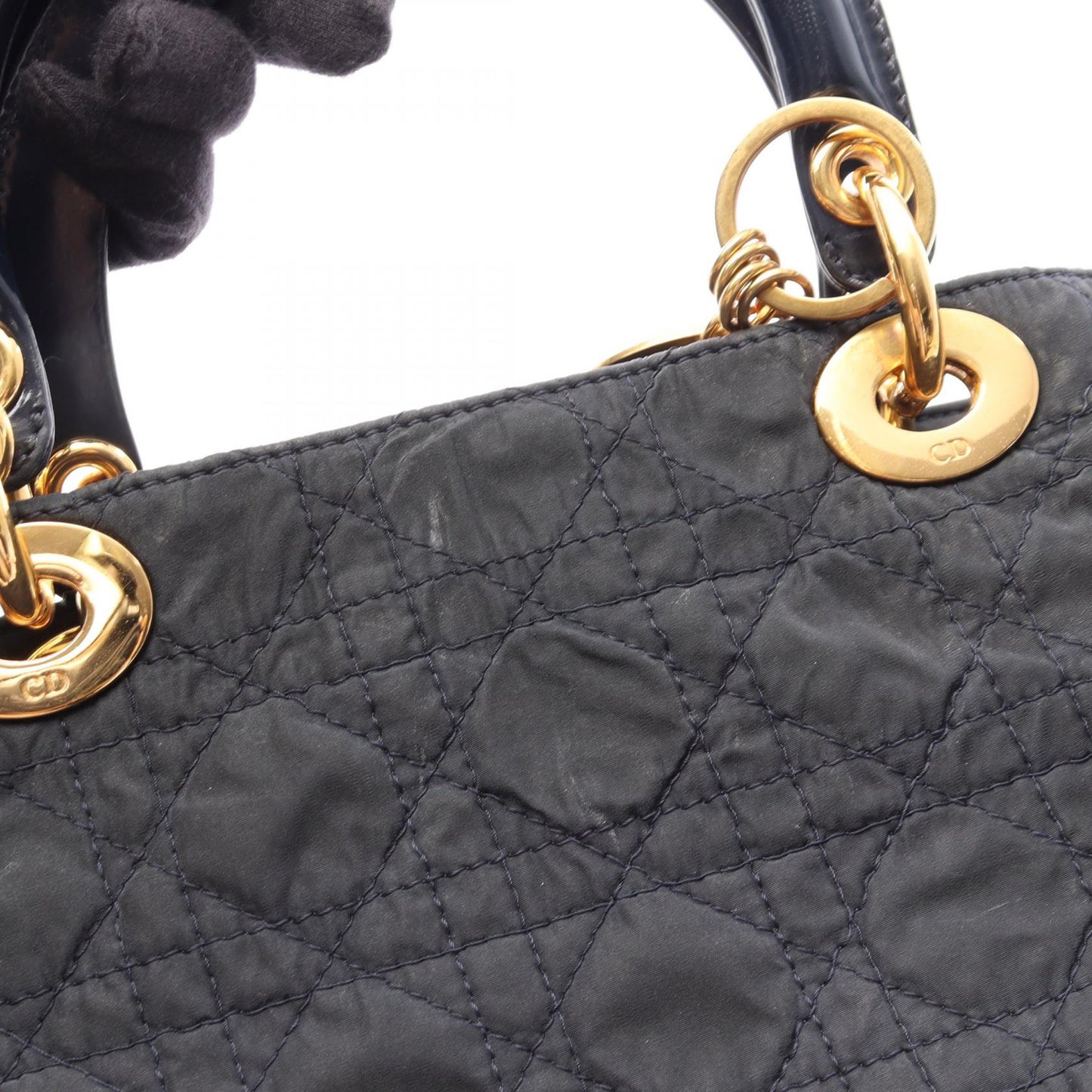 LADY DIOR レディディオール カナージュ 2WAY ハンドバッグ ナイロン エナメルレザー ダークネイビー クリスチャンディオール バッグ Christian Dior