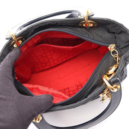 LADY DIOR レディディオール カナージュ 2WAY ハンドバッグ ナイロン エナメルレザー ダークネイビー クリスチャンディオール バッグ Christian Dior