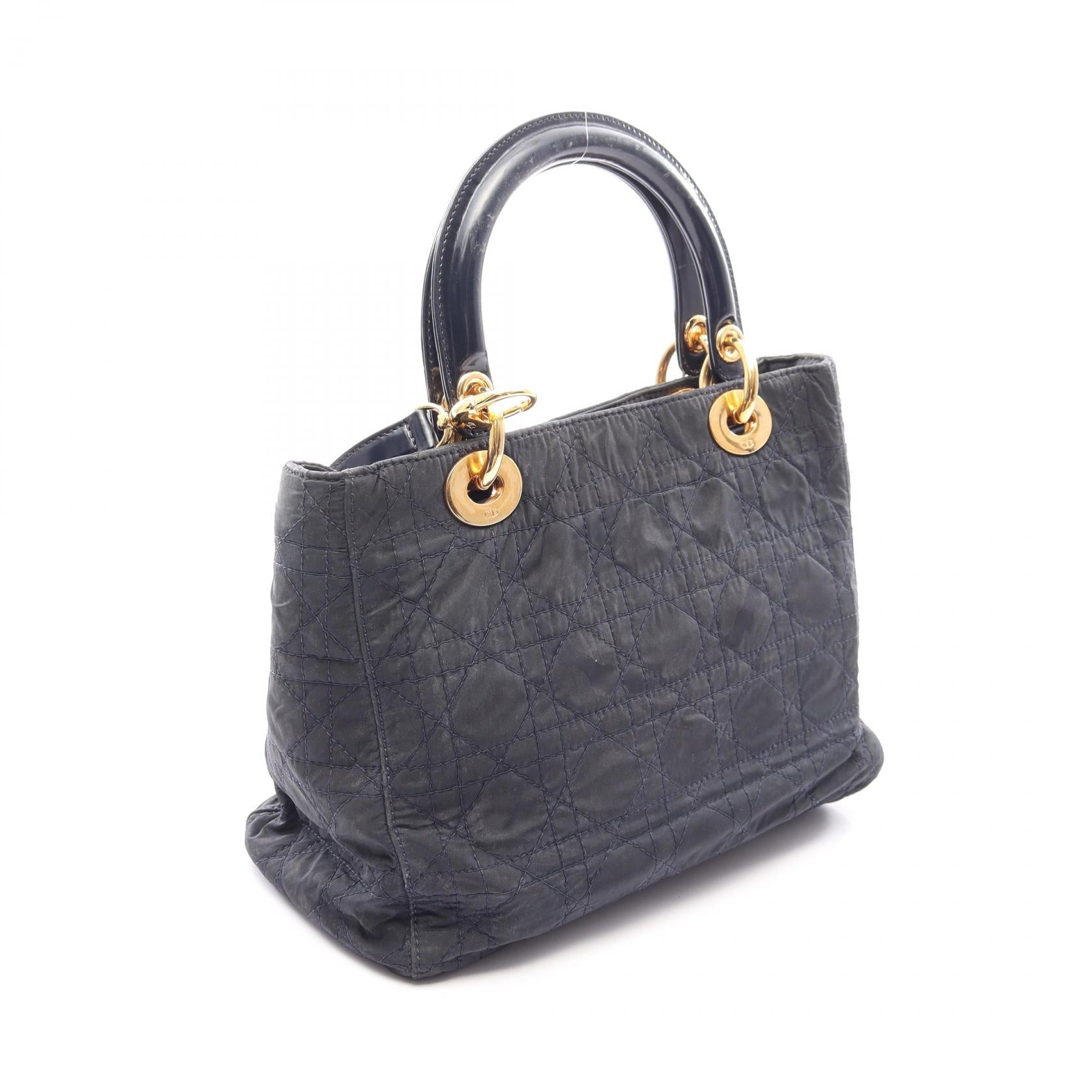 LADY DIOR レディディオール カナージュ 2WAY ハンドバッグ ナイロン エナメルレザー ダークネイビー クリスチャンディオール バッグ Christian Dior