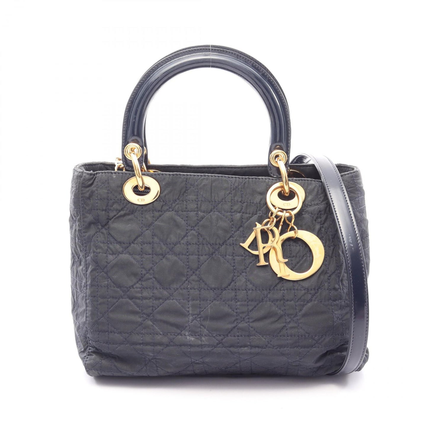 LADY DIOR レディディオール カナージュ 2WAY ハンドバッグ ナイロン エナメルレザー ダークネイビー クリスチャンディオール バッグ Christian Dior