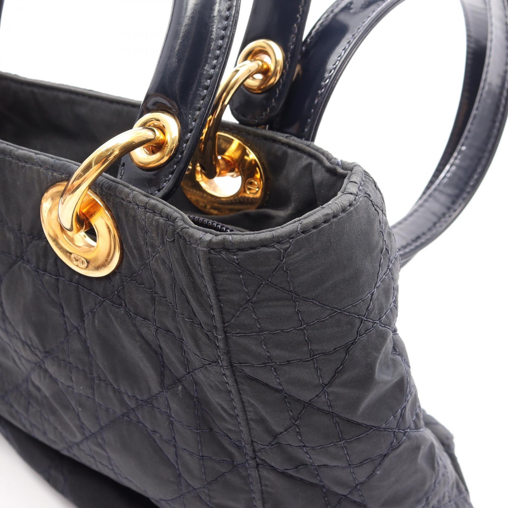 LADY DIOR レディディオール カナージュ 2WAY ハンドバッグ ナイロン エナメルレザー ダークネイビー クリスチャンディオール バッグ Christian Dior