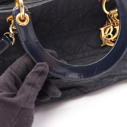 LADY DIOR レディディオール カナージュ 2WAY ハンドバッグ ナイロン エナメルレザー ダークネイビー クリスチャンディオール バッグ Christian Dior