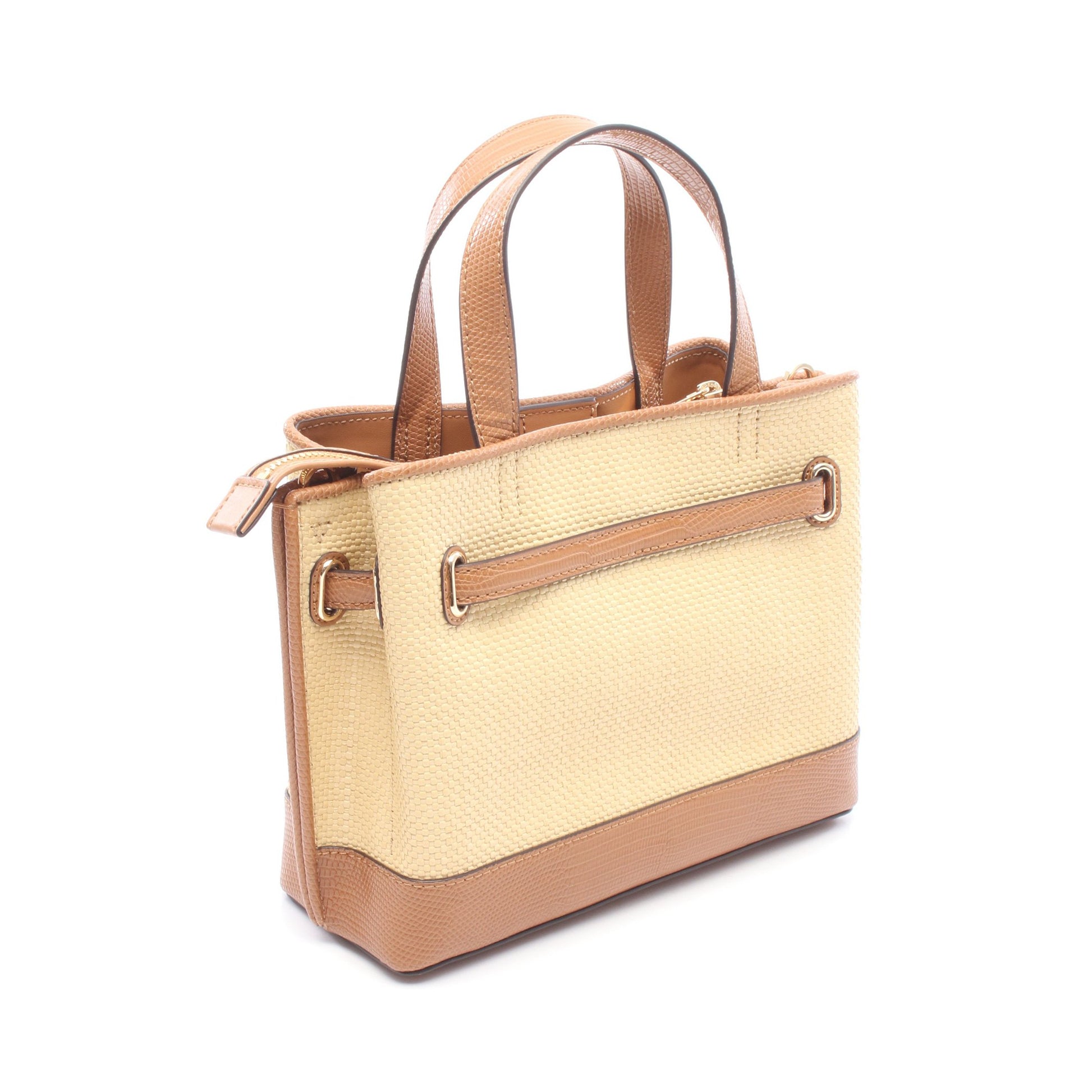 Emilia Small Satchel 2WAY ハンドバッグ ラフィア レザー ベージュ ブラウン マイケルコース バッグ MICHAEL KORS