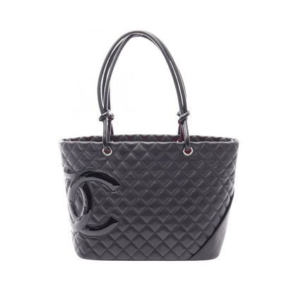 カンボンライン ラージ ショルダーバッグ トートバッグ レザー エナメルレザー ブラック シルバー金具 シャネル バッグ CHANEL
