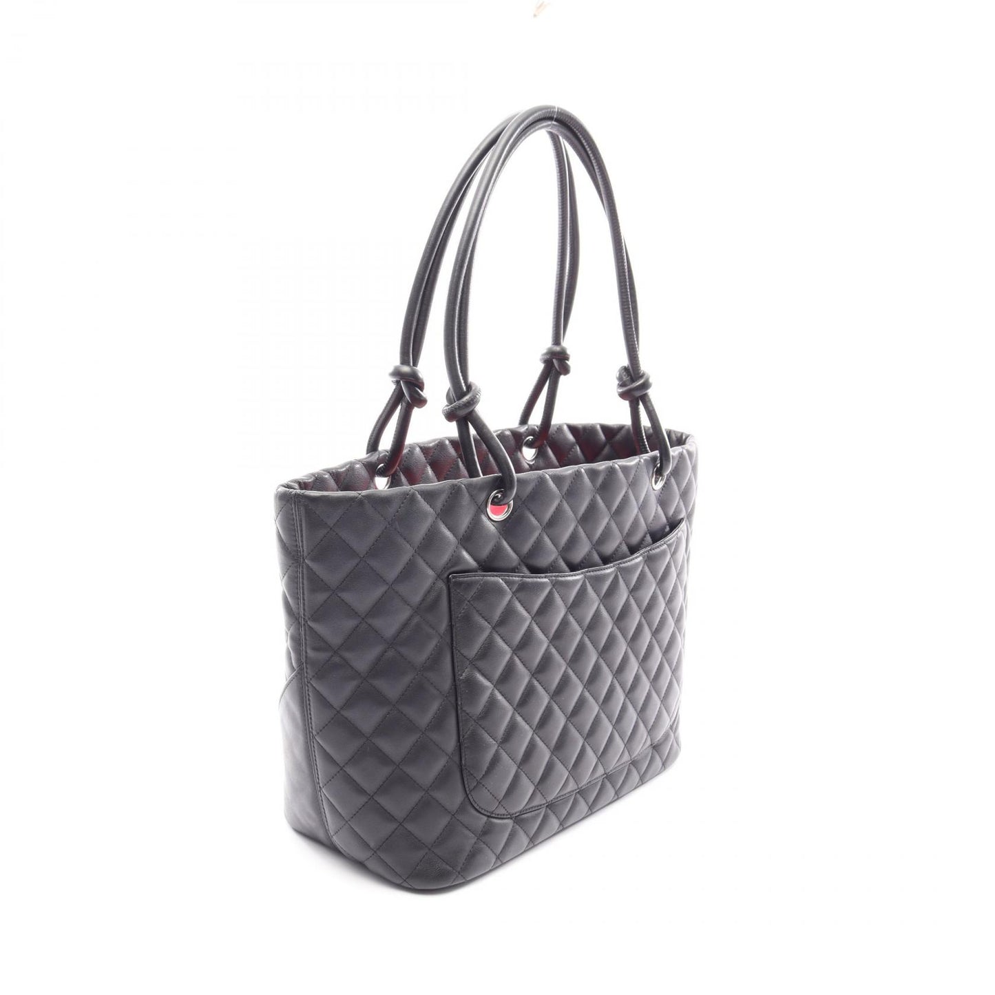 カンボンライン ラージ ショルダーバッグ トートバッグ レザー エナメルレザー ブラック シルバー金具 シャネル バッグ CHANEL