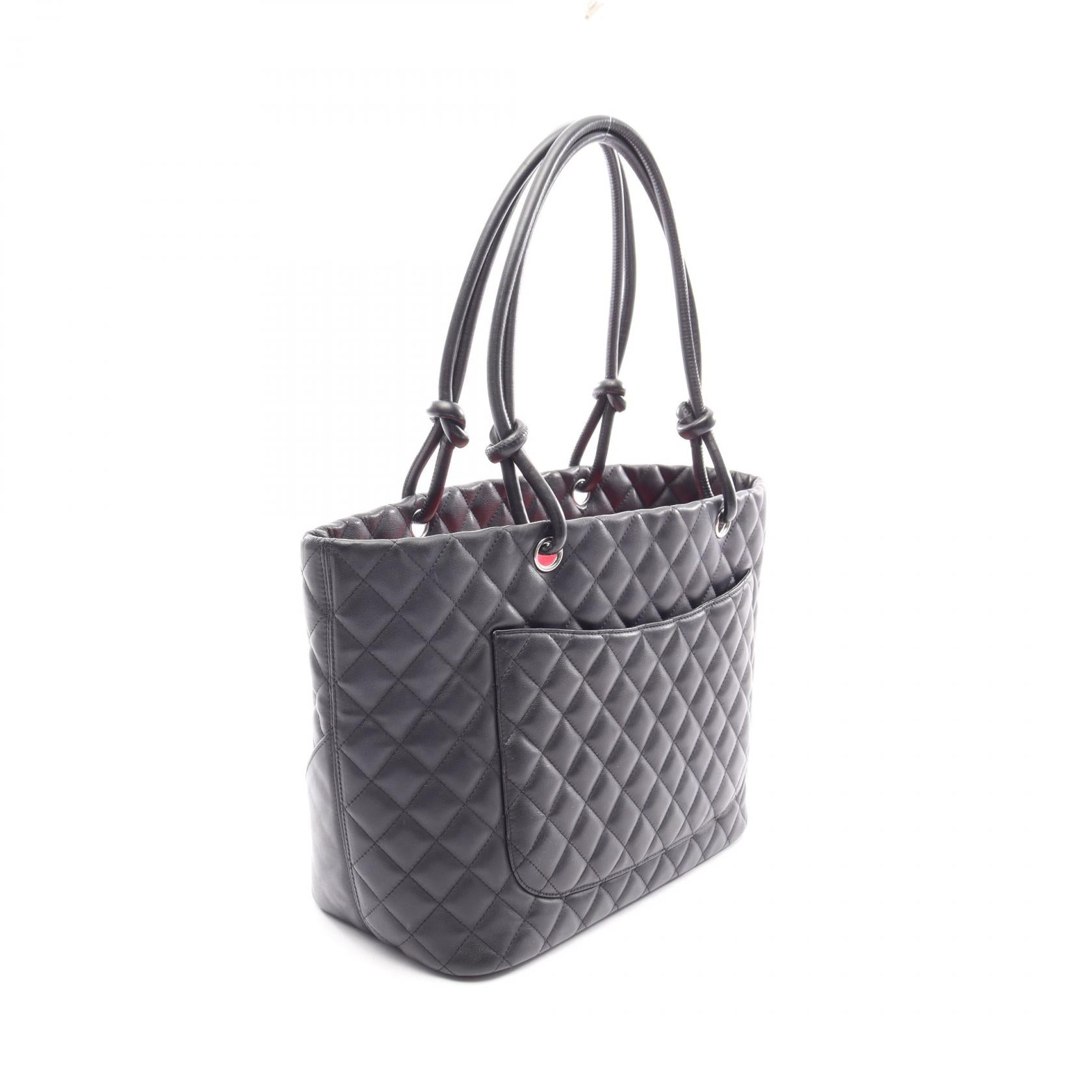 カンボンライン ラージ ショルダーバッグ トートバッグ レザー エナメルレザー ブラック シルバー金具 シャネル バッグ CHANEL