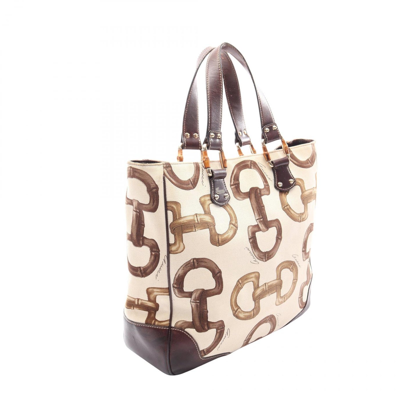 バンブーホースビット ハンドバッグ トートバッグ キャンバス レザー アイボリー マルチカラー グッチ バッグ GUCCI