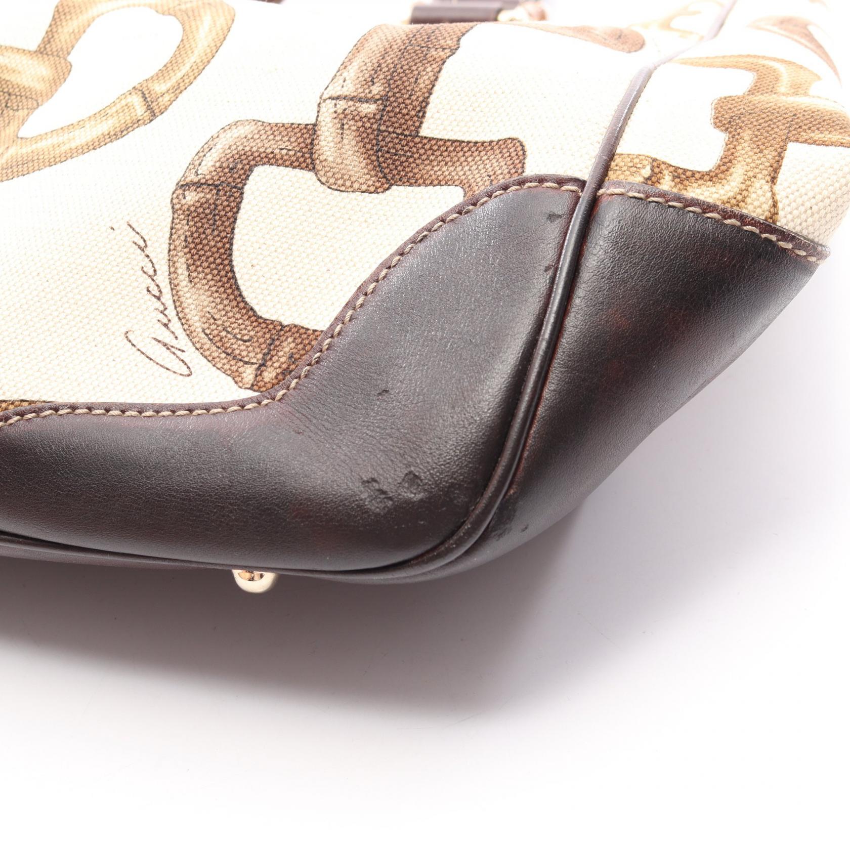 バンブーホースビット ハンドバッグ トートバッグ キャンバス レザー アイボリー マルチカラー グッチ バッグ GUCCI