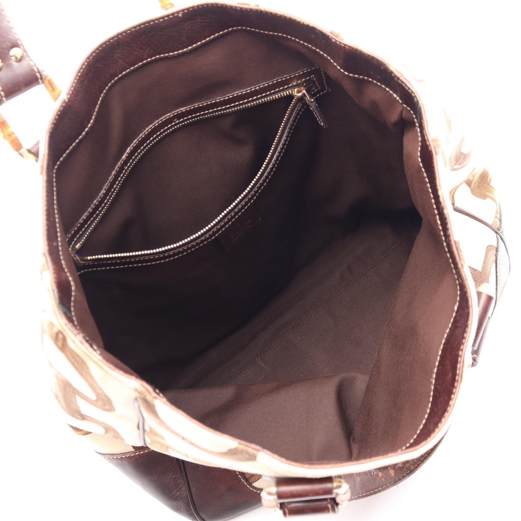 バンブーホースビット ハンドバッグ トートバッグ キャンバス レザー アイボリー マルチカラー グッチ バッグ GUCCI