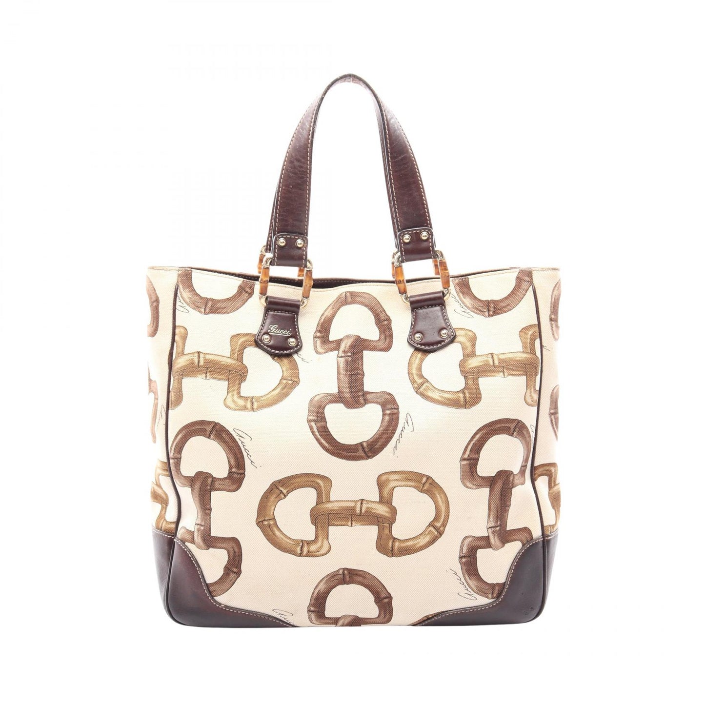 バンブーホースビット ハンドバッグ トートバッグ キャンバス レザー アイボリー マルチカラー グッチ バッグ GUCCI