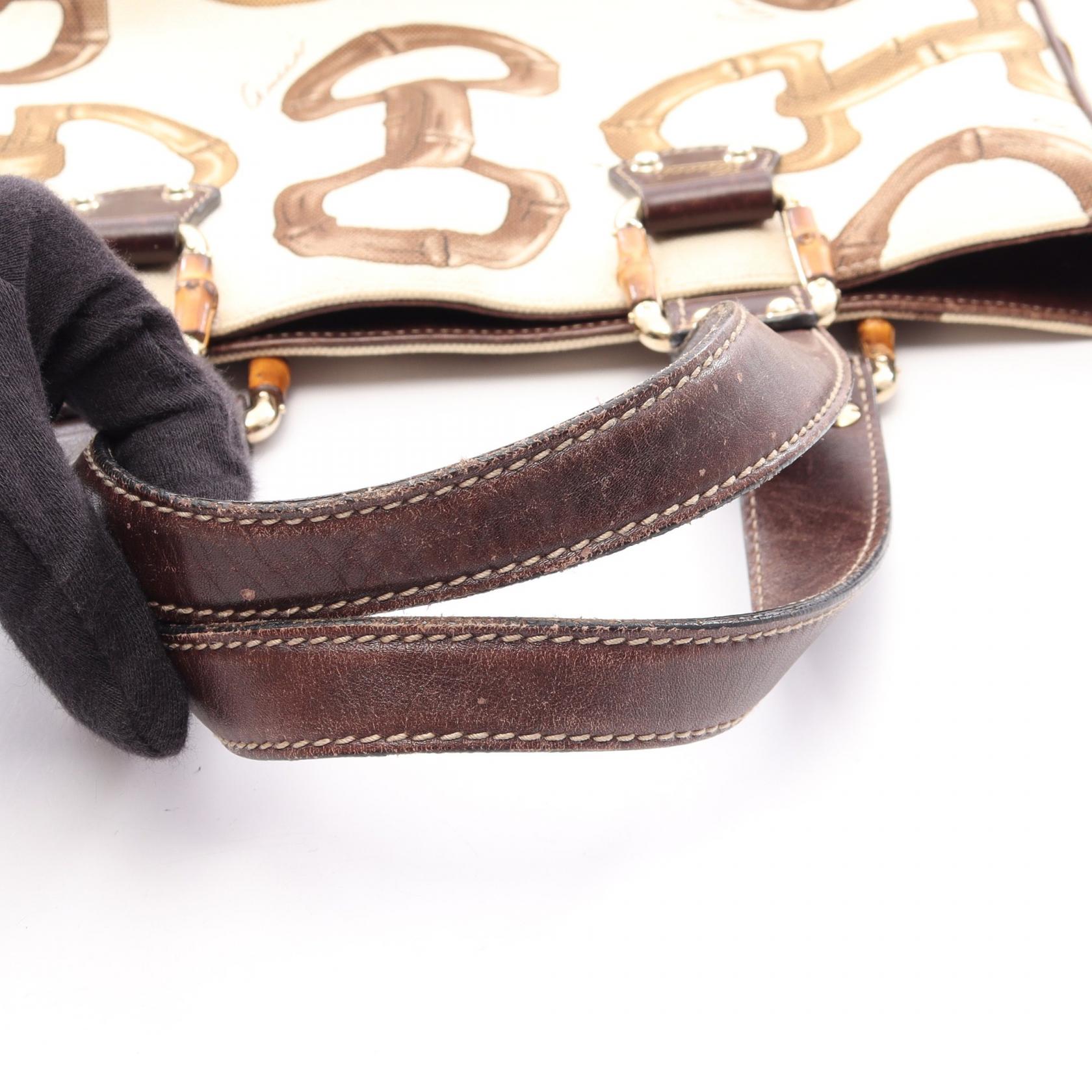 バンブーホースビット ハンドバッグ トートバッグ キャンバス レザー アイボリー マルチカラー グッチ バッグ GUCCI