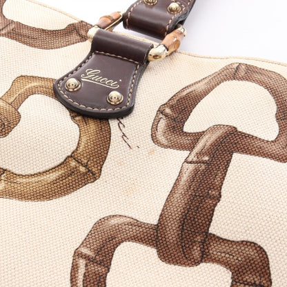 バンブーホースビット ハンドバッグ トートバッグ キャンバス レザー アイボリー マルチカラー グッチ バッグ GUCCI
