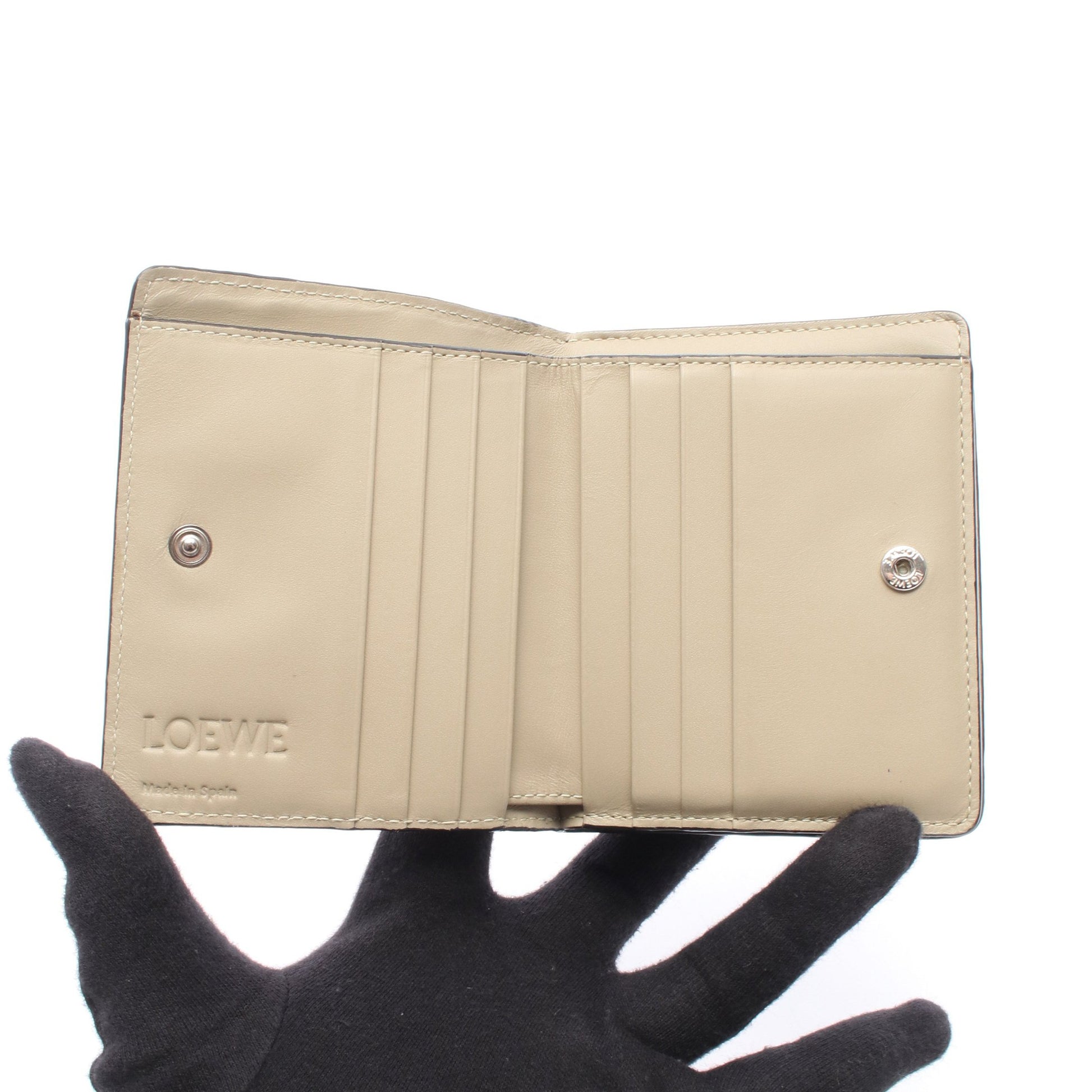 リピート アナグラム コンパクト ジップ ウォレット 二つ折り財布 レザー ライトベージュ ロエベ 財布・小物 LOEWE
