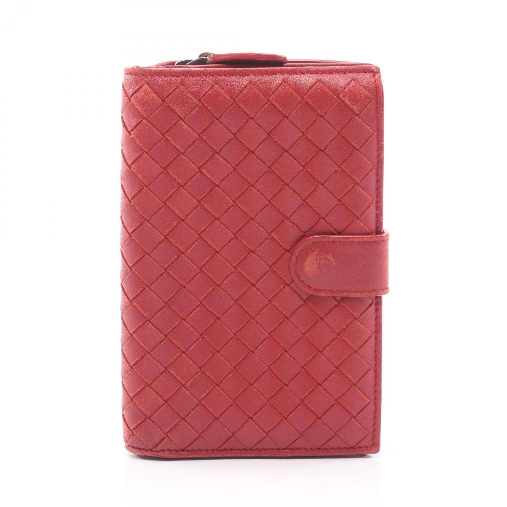 イントレチャート 二つ折り財布 レザー レッド ボッテガヴェネタ 財布・小物 BOTTEGA VENETA