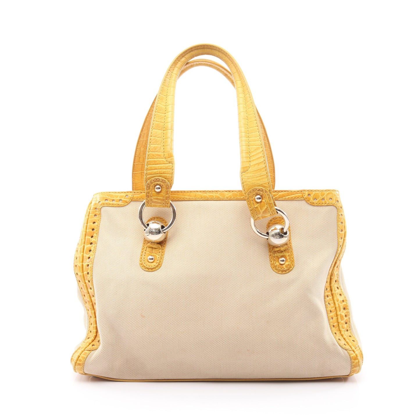 クロコ型押し ショルダーバッグ キャンバス レザー ライトベージュ イエロー セリーヌ バッグ CELINE