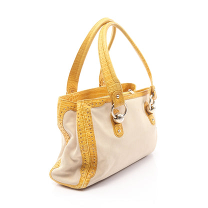 クロコ型押し ショルダーバッグ キャンバス レザー ライトベージュ イエロー セリーヌ バッグ CELINE
