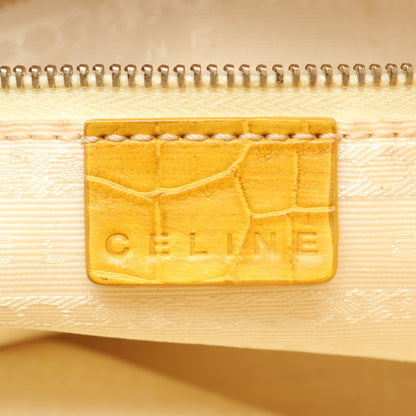 クロコ型押し ショルダーバッグ キャンバス レザー ライトベージュ イエロー セリーヌ バッグ CELINE