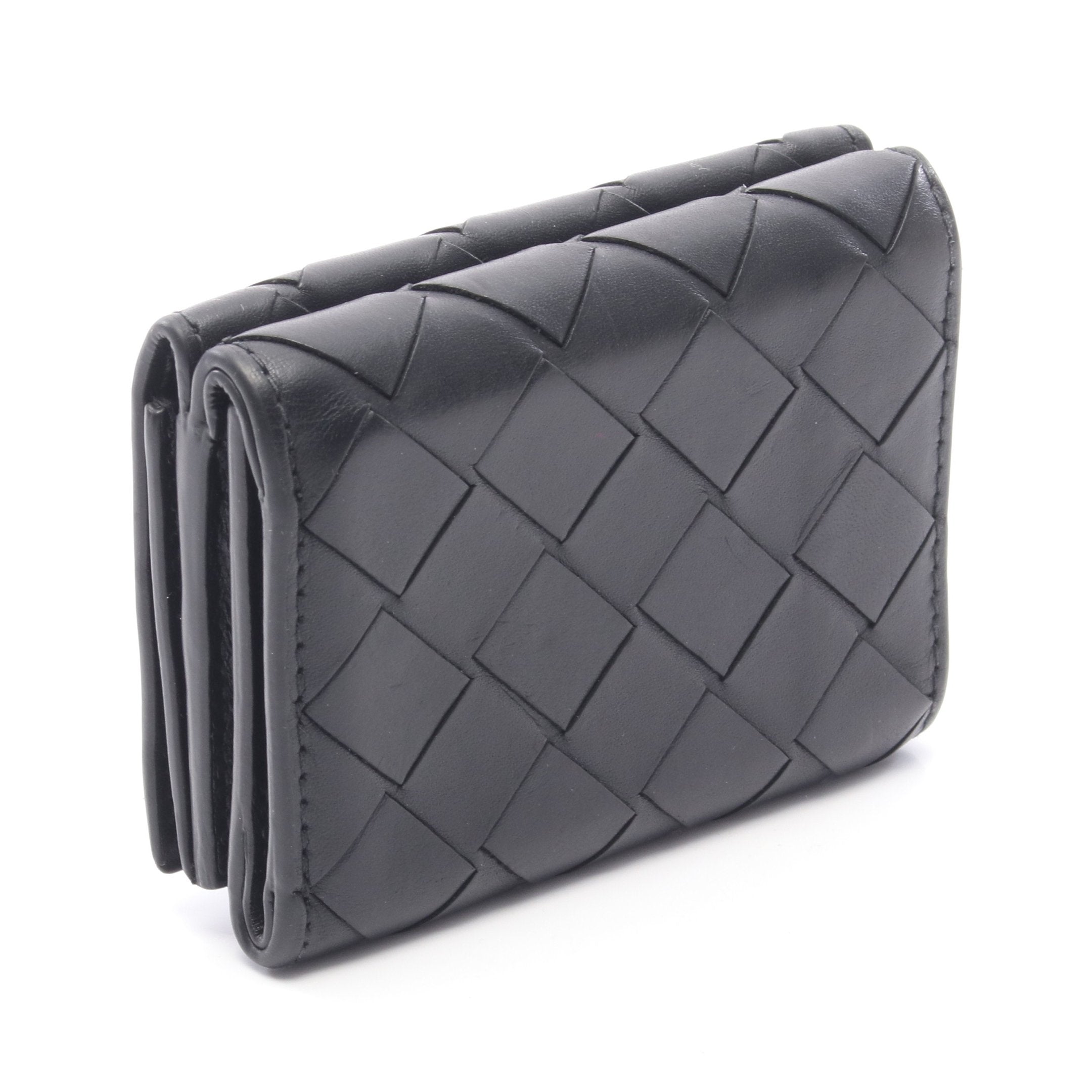 BOTTEGA VENETA イントレチャート 3つ折り財布 ブラック レザー イントレチャート 三つ折り財布 レザー ブラック ボッテガヴェネタ – RECLO