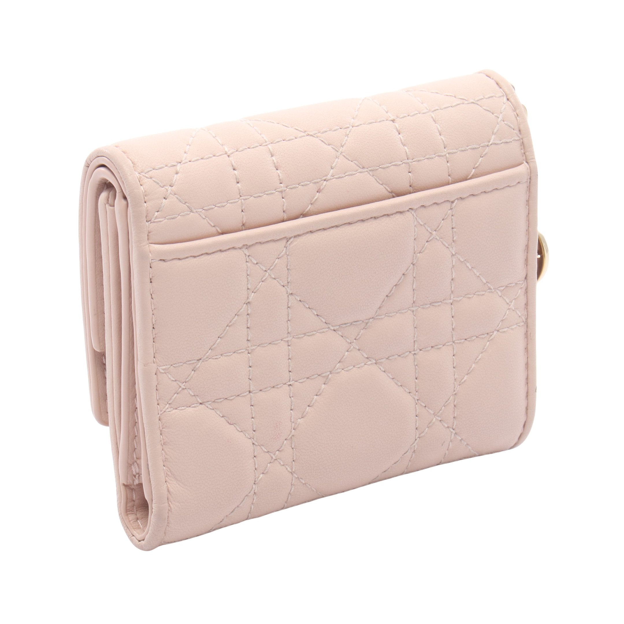 LADY DIOR ロータスウォレット 三つ折り財布 レザー ライトピンク