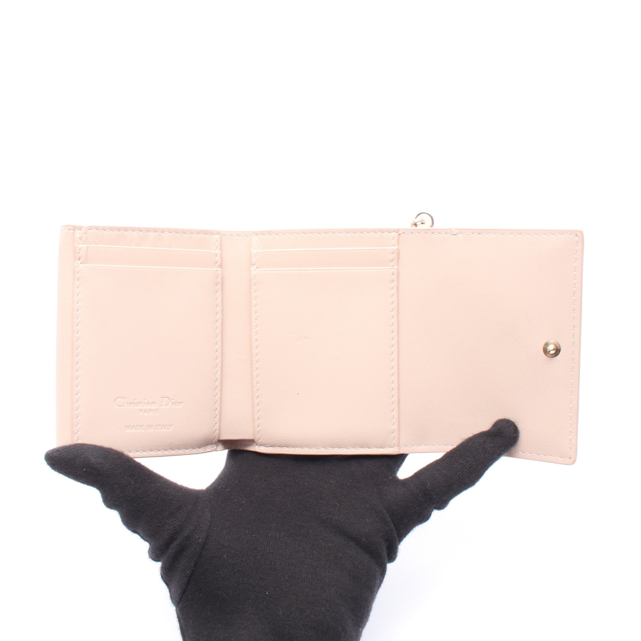 LADY DIOR ロータスウォレット 三つ折り財布 レザー ライトピンク