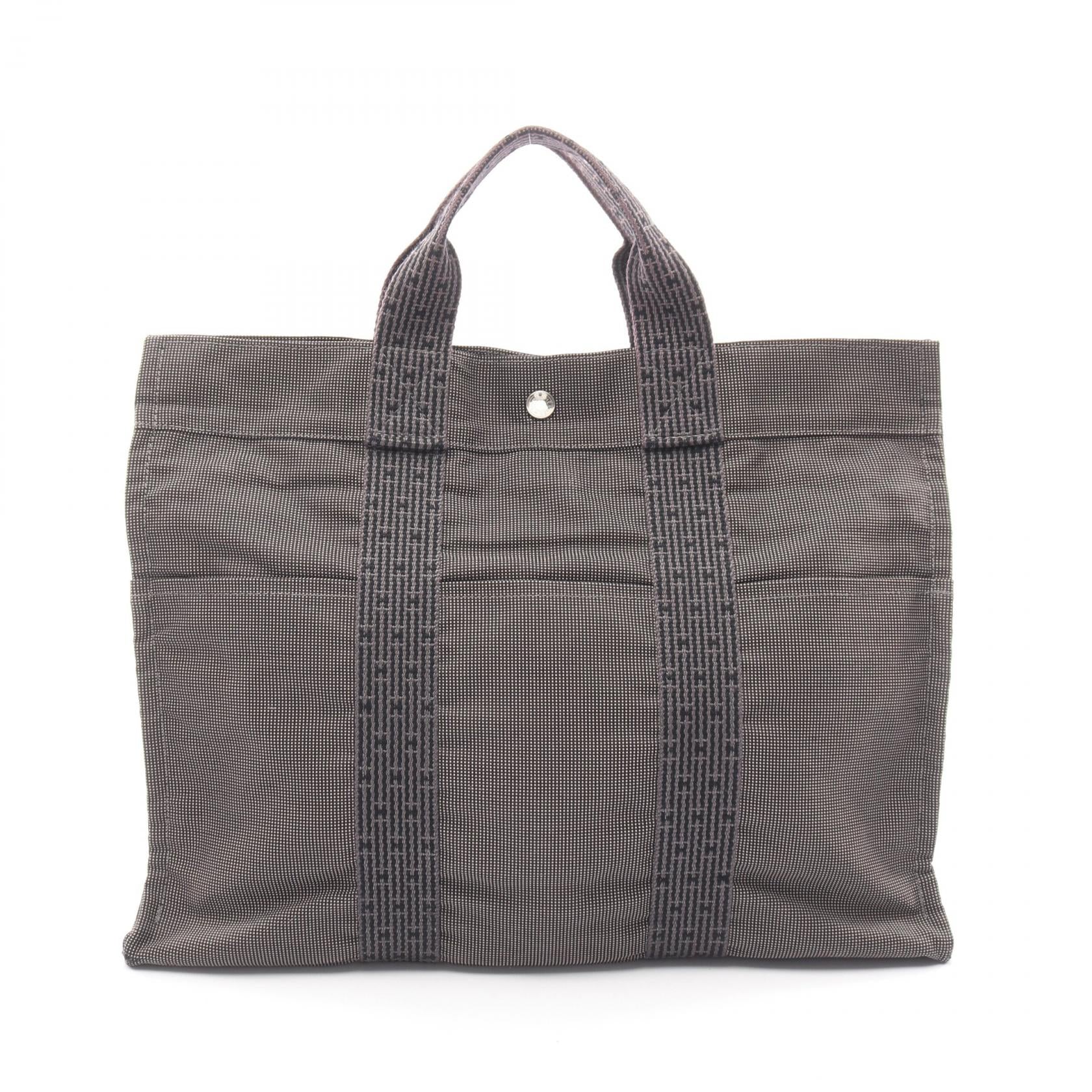 エールラインMM ハンドバッグ トートバッグ ナイロンキャンバス ダークグレー シルバー金具 エルメス バッグ HERMES
