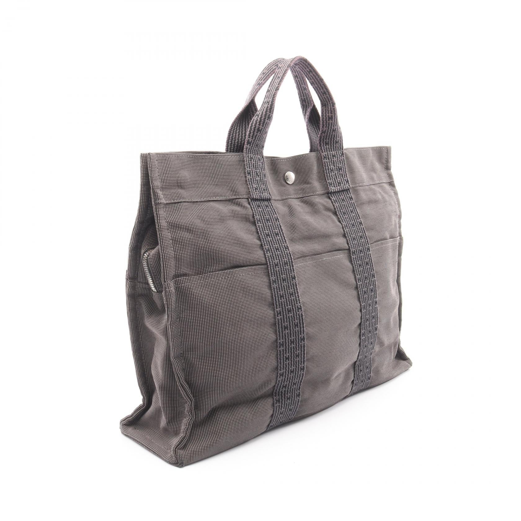 エールラインMM ハンドバッグ トートバッグ ナイロンキャンバス ダークグレー シルバー金具 エルメス バッグ HERMES