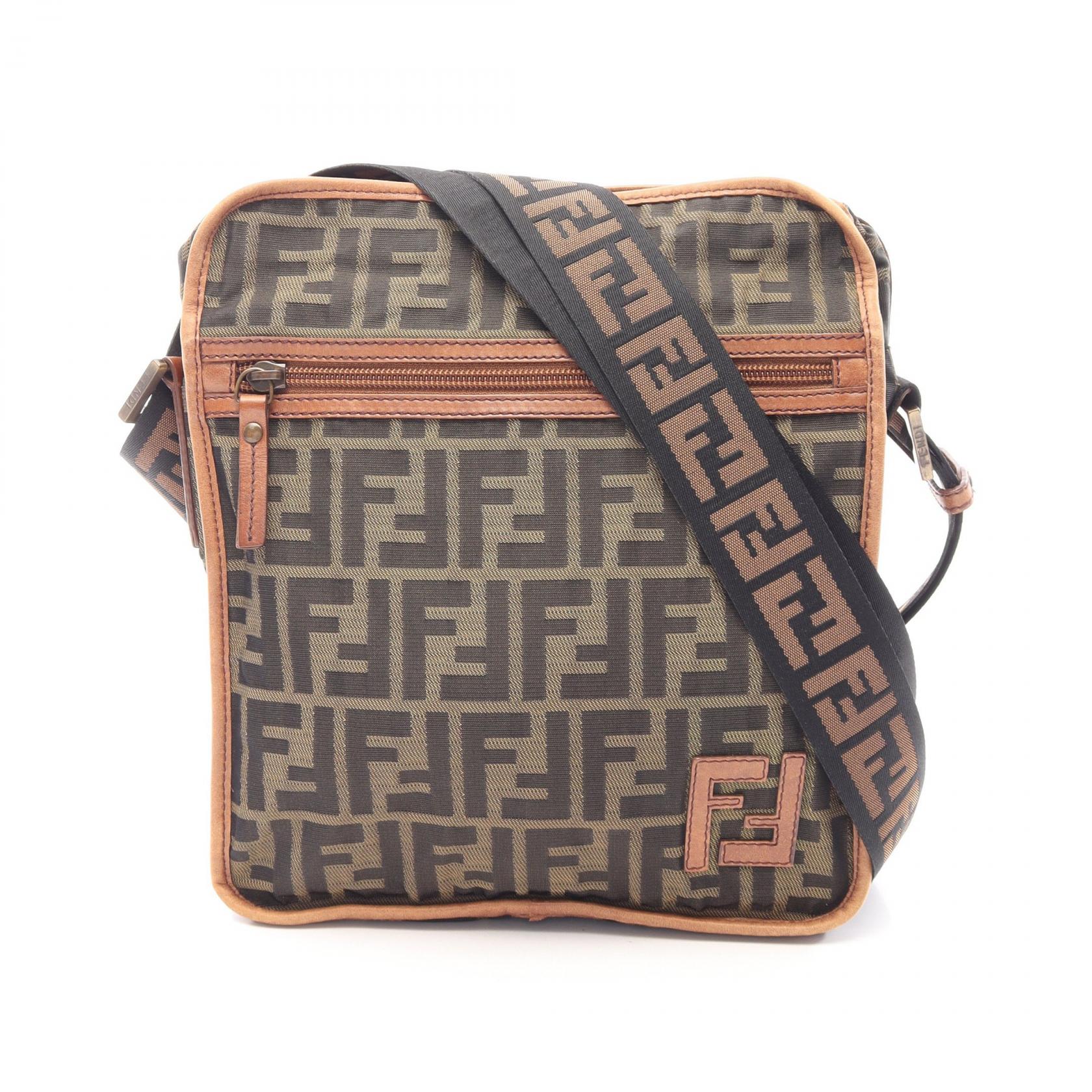 ズッカ ショルダーバッグ キャンバス レザー ブラウン ブラック フェンディ バッグ FENDI