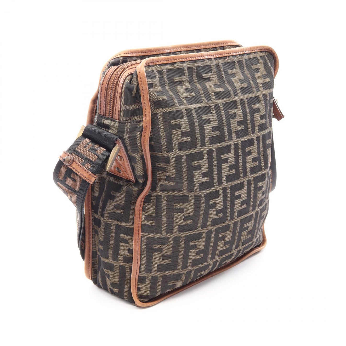 ズッカ ショルダーバッグ キャンバス レザー ブラウン ブラック フェンディ バッグ FENDI