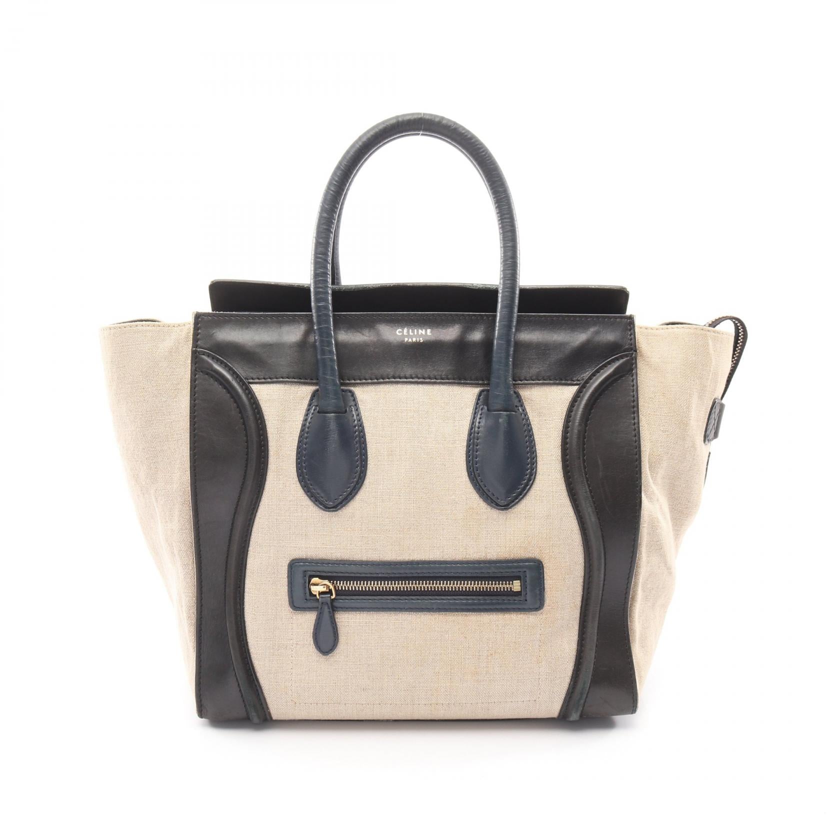 ラゲージ ミニ ショッパー ハンドバッグ キャンバス レザー ベージュ ブラック ネイビー セリーヌ バッグ CELINE