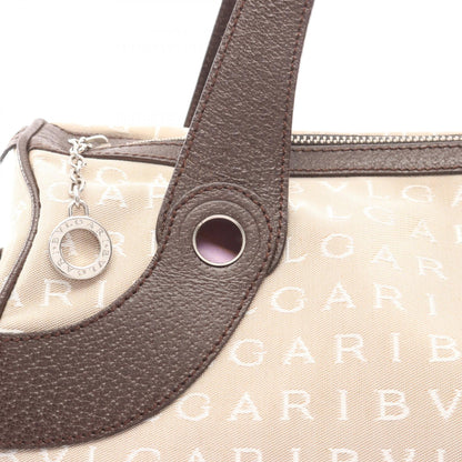 ロゴマニア ハンドバッグ キャンバス レザー ベージュ ダークブラウン ブルガリ バッグ BVLGARI