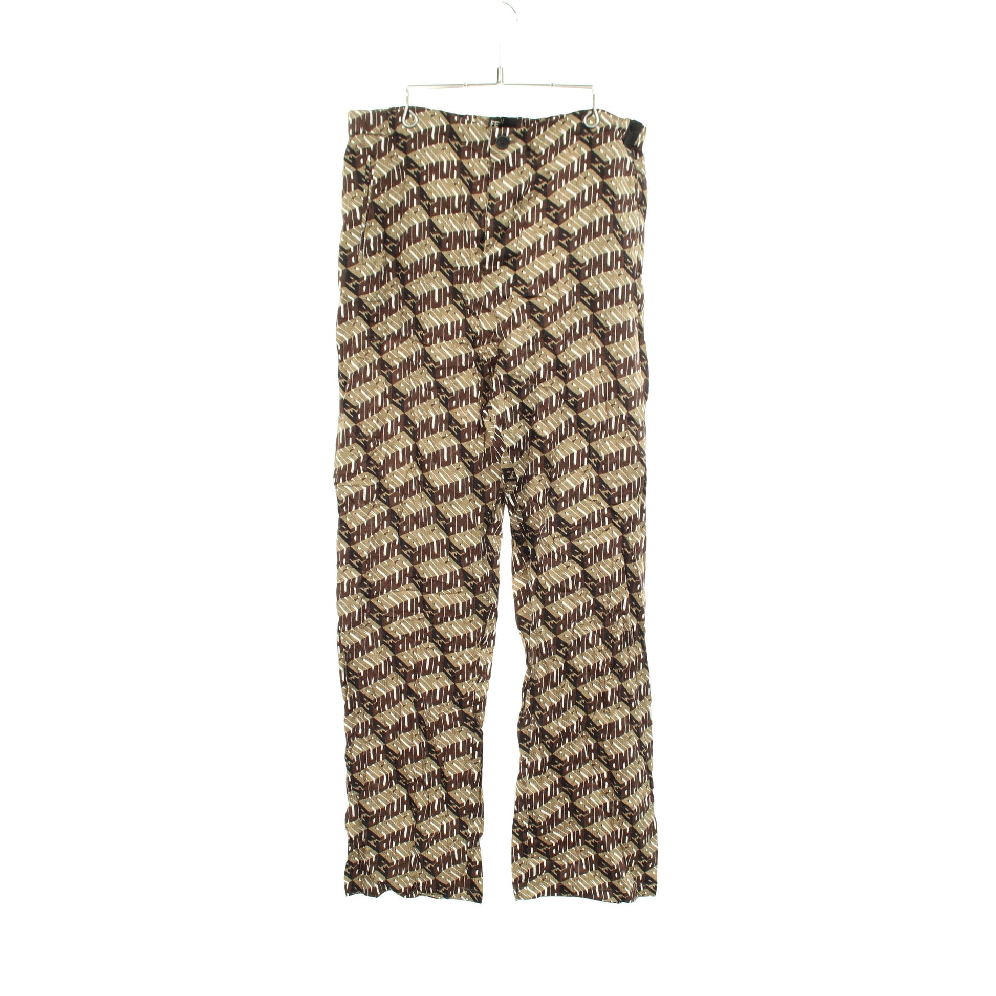 総柄 ボタンフライ イージーパンツ シルク カーキグリーン マルチカラー フェンディ ボトムス FENDI