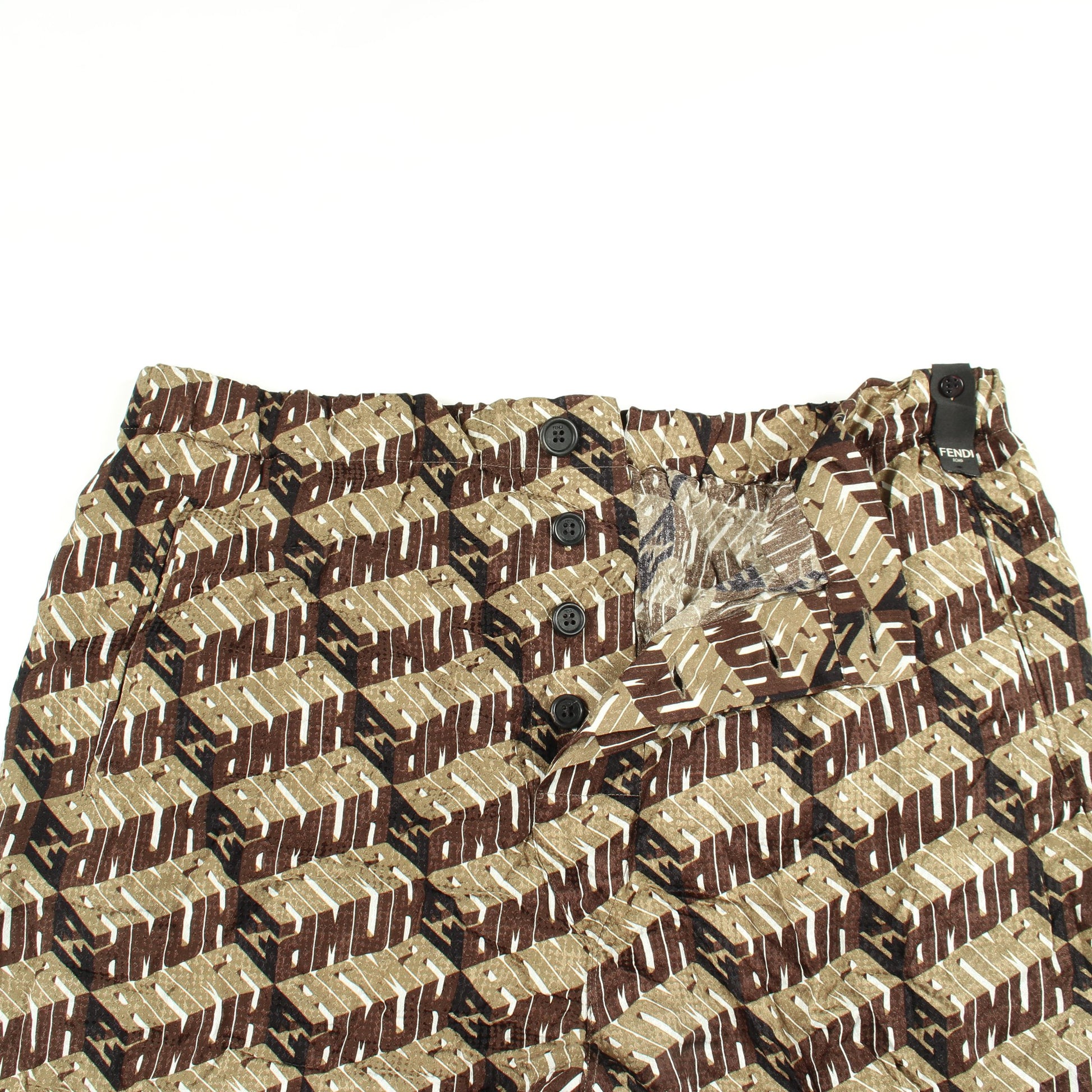 総柄 ボタンフライ イージーパンツ シルク カーキグリーン マルチカラー フェンディ ボトムス FENDI