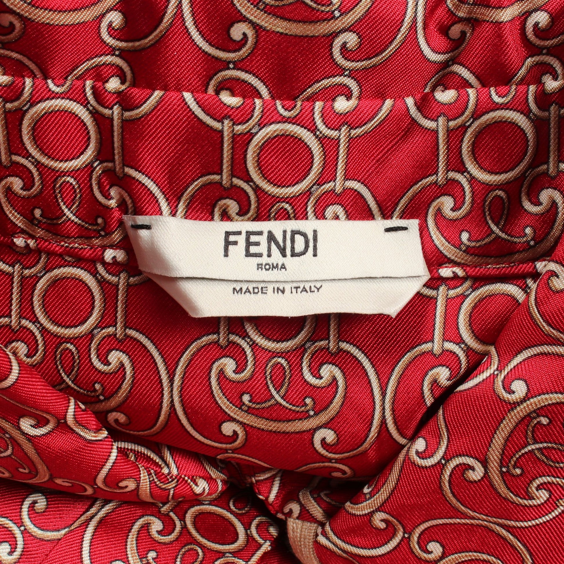 総柄 シャツワンピース シルク レッド ベージュ フェンディ ワンピース FENDI